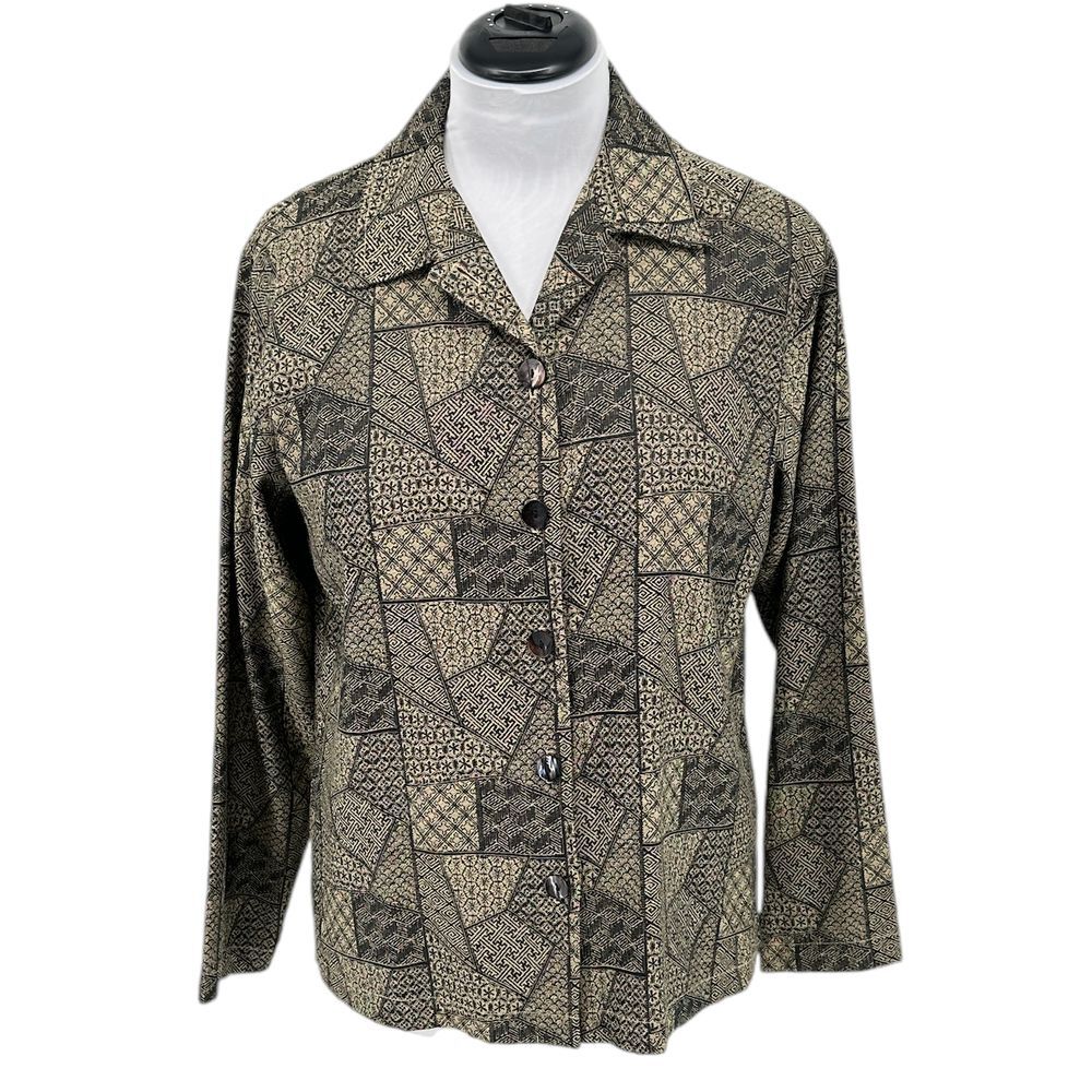 Chico's Design‎ Black Bronze Geometric Pattern Button-Up Jacket Blazer SZ 2/L/12